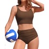 CharmLeaks Womens High Waisted Bikini Set Ribbed Tummy Control 2 Piece Swimming Costume L