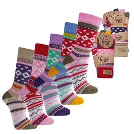 Leo Design 3 Pairs Norwegian Socks for Women,Winter Thermal Knitted, Vintage Nordic Wool Crew Soft &Cozy Warm, Hygge,Casual Ladies Socks for cold weather (UK, 2-5)