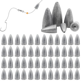 Bullet Fishing Weights Sinkers, 50pcs Worm Weights Slip Sinkers Sliding Fishing Weights for Bass Fishing Pitching and Flipping Texas Rigs Saltwater Freshwater Fishing Tackle (3/8oz-30pcs)