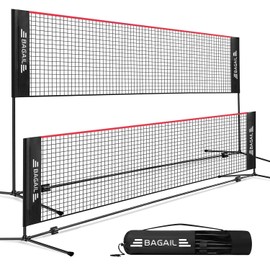 BAGAIL Badminton Net, Foldable Sports Net 10 FT/ 14 FT/ 17 FT Wide, Height Adjustable Net Set with Carry Bag for Tennis, Pickleball or Pool Volleyball - 17ft, Red