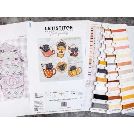 LetiStitch Counted Cross Stitch Kit Pumpkin Cup Kitties Kit L8092