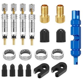 自転車 バルブコア 19点セット 虫回しツール フレンチバルブ交換キット コア チューブレス交換コア除去 修理ツール パンク漏れ防止 自転車タイヤ適用 (a-1)
