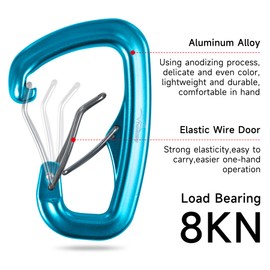 Travel Bird Heavy Duty Carabiner Clip Hook 8KN (1763 lbs), 2 PCS Ultra-Light Aluminum Caribeaners with Double Door D Ring Shape, for Hammock, Camping, Hiking, Backpacking, Dog Leash, Keychain Clip