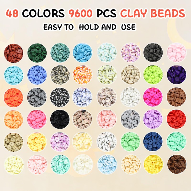 WOOLEE Clay Beads Kit,10665Pcs+ Clay Beads Bracelet Making Kit, 48