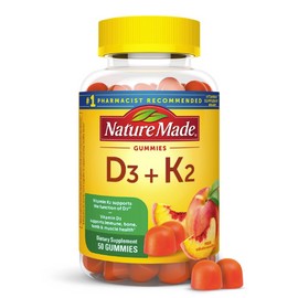 Nature Made Vitamin D3 K2 Gummies 5000 IU Peach Flavor Bone Health 50 Count