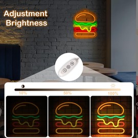 Attivolife Hamburger Neon Sign for Wall Decor, Light up Delicious Food Hamburg LED Lamp with Dim USB Powered, Unique Business Fast Food Shop Restaurant Decoration, Christmas Day Birthday Party