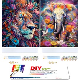 77iiAii Paint by Numbers for Adults 2 pcs Kit, DIY Painting by Numbers for Adults Animals, Adult Paint by Numbers Canvas Paint Kits, Home Creative Decoration