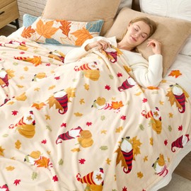 Cozy Bliss Fall Harvest Pumpkin Gnome Throw Blanket - Warm MilkyPlush™ Throw Blankets,Ultra Soft Cozy Blankets for Couch,Sofa and Bed,Beige,60X80inches