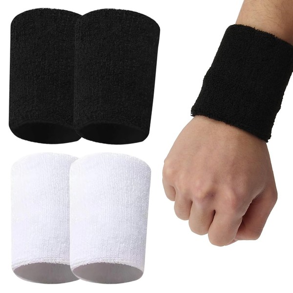 HNJUSR 4 Pieces / 2 Pairs Sports Wristbands Wrist Sweatbands Sweatband Sports Wristbands Elastic Athletic Wrist Bands Breathable Fabric Wrist Sweatbands for Men Women