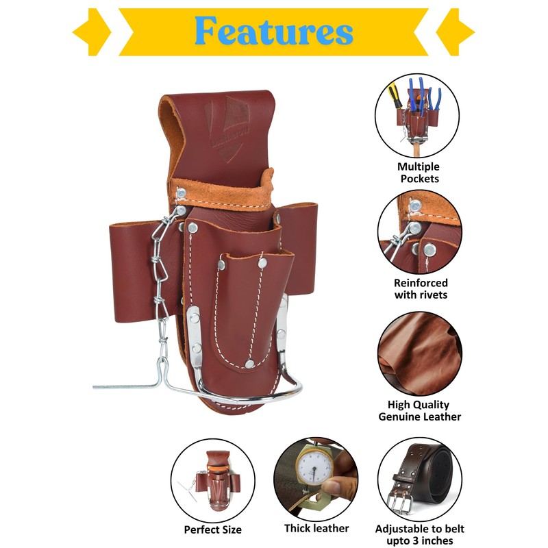 Heavy-Duty Full Grain Leather Tool Belt for Electricians – Multi-Pouch