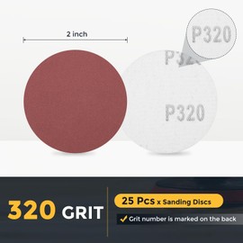 HARFINGTON 25 Pcs 2 Inch Sanding Discs, 320 Grit Hook and Loop Sandpaper, No-Hole Aluminum Oxide Orbital Sander Sandpaper for Woodworking Automotive Metal Polishing, Red