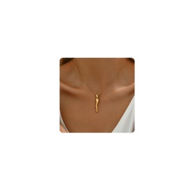 foyjoey Italian Horn Necklace for Women Dainty 18K Gold Plated Cornicello Pendant Necklace Minimalist Trendy Good Luck Birthday Jewelry