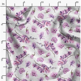 Soimoi White Cotton Voile Fabric Saucer Magnolia Floral Printed Fabric 1 metre 42 Inch Wide