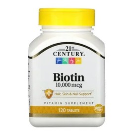 Biotina Cabello Piel Uñas 10,000 Mcg 120ct 21 Century Biotin Sabor Neutro