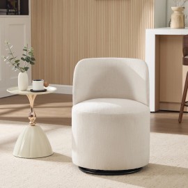 Modern Fabric Swivel Accent Chair360° Rotatable Barrel Vanity Chair with Metal Base Beige Upholstered Furniture for Living Roomcolor: beige, size: 23.23"*21.65"*31.10"