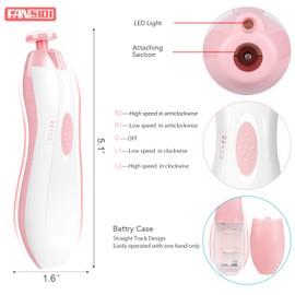 Baby Nail Trimmer Electric, FANSIDI Baby Nail File Infant Nail Clippers with 10 Grinding Pads 8 Sandpapers for Newborn Infant Toddler or Adults Toes Fingernails Care - AA Battery Operated (White/Pink)