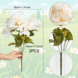 MERIXMAS 2 Bouquet 14 Heads Peonies Artificial Flowers, White Fake Peonies, Faux Silk Peonies with Stems, Real Touch Peony Flower Bouquet for Wedding Centerpiece Table Arrangements Home Decor (White)