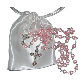 Amelia Mae Beautiful Pink Heart Rosary Beads - Girls & Boys Gift - Perfect First Rosary, Communion or Confirmation Present