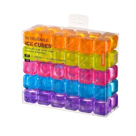 COIZYZZL Reusable Ice Cubes - Quick Freeze Clear Plastic Square Ice cubes With Resealable Bag Pack Of 30/60 (60, Multicolor)