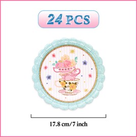 MAGLAUG Afternoon Tea Decorations Paper Plates, Floral Paper Disposable Plates Tea Party Plates for Afternoon Tea, Birthday Mother's Day Baby Shower Anniversary (7inch Plates 24pcs)