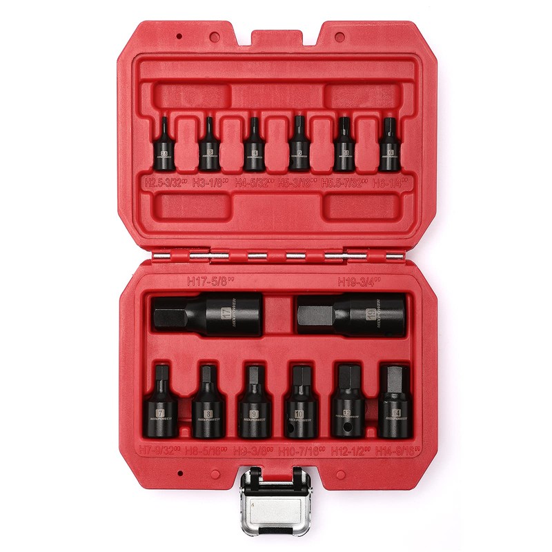 MIXPOWER 14-Piece Dr. Bit Socket Set, 2.5mm to 19mm, 1/4",