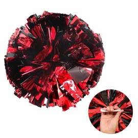 ZOOYOO Red and Black Metallic Fluffy Cheerleader Pom Poms 2 PCS 12 inch for Team Spirit Sports Dance Cheering Kids Adults