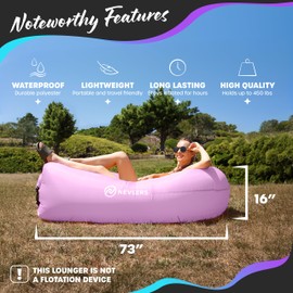 Nevlers Lavender Inflatable Lounger | 210T Polyester Air Sofa | No-Pump Blow Up Couch | Inflatable Lounge Chair w/ 450lbs. Cap., Pockets & Matching Bag | Use as Inflatable Couch for Camping & More