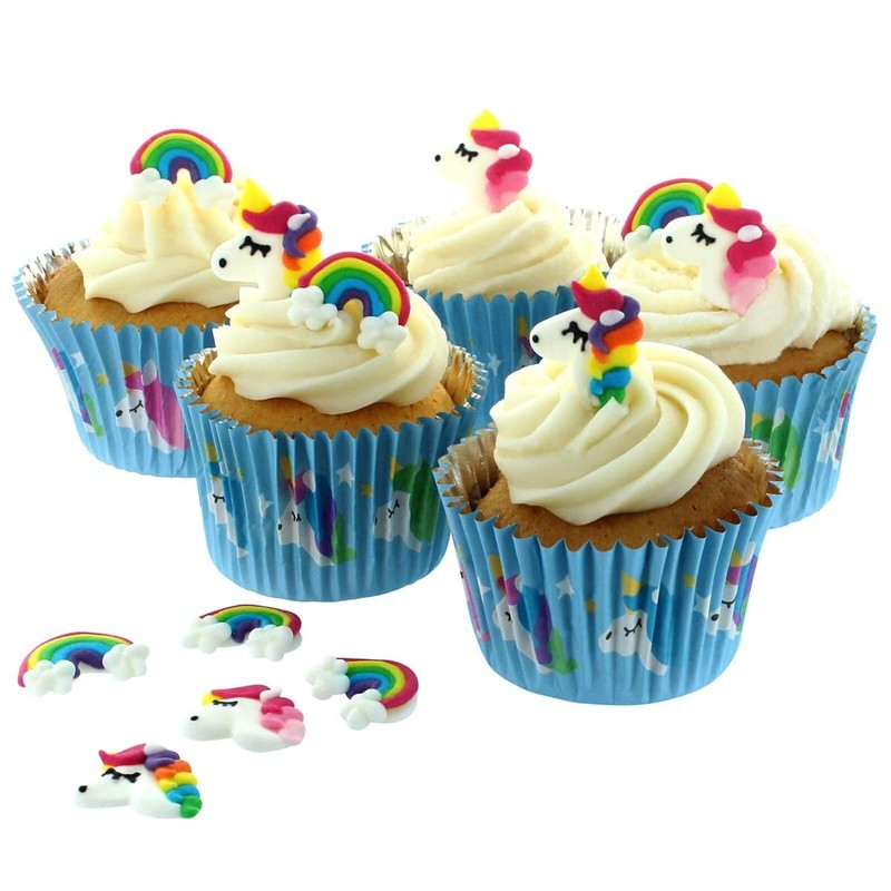Baked With Love Unicorn And Rainbow Cupcake Decorations, Edible Sugar