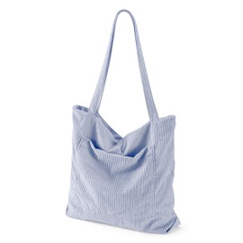 RZMAYIS Corduroy Tote Bag with Zipper, Women's Large Capacity Hobo Tote Bag for College, Work, Travel, Shopping, Daily Use (Blue)