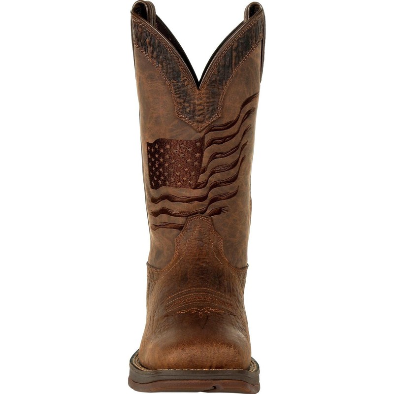 Durango Brown Distressed Flag Embroidery Western Boot, Acorn, Size 8(M)