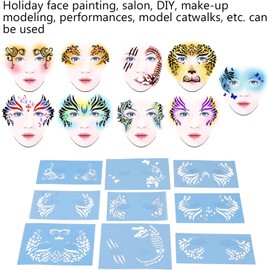 Plantilla de Pintura Facial, 9 Piezas Kit de Plantillas de Pintura Facial Plantillas para Maquillaje Facial Lavable Plantilla de Plantillas Reutilizables Pintura Corporal Herramientas