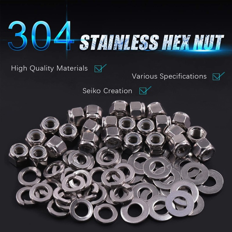 Swpeet 150Pcs SAE 304 Stainless Steel #8-32 Hex Lock Nuts
