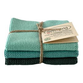 Solwang 3-Piece Danish Cotton Dishcloths in 100% Certified Organic Cotton Made in India (Petrol Organic Combi)