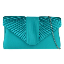 Girly Handbags Women Pleated Satin Clutch Bag Medium Teal