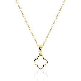 Four clover Anniversary and Special Occasion Necklace for women/teenagers, Stainless Steel Chain in gold plated and silver plated with Resin Pendant, Gift Box included (white with golden chain)