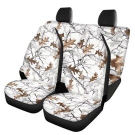 Howilath White Hunting Camo Forest Car Seat Cover Set Universal Fit Front & Rear Seat Protectors Accessories Interior Decor, Easy to Install