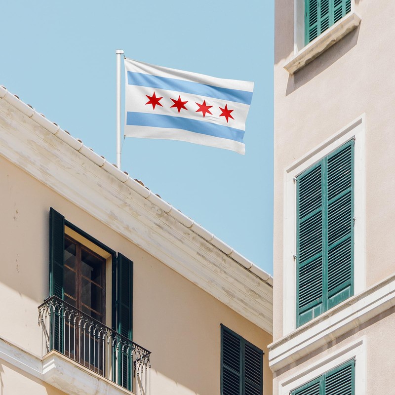 ASUNO Chicago Flag 3 × 5 Feet Polyester Banner with