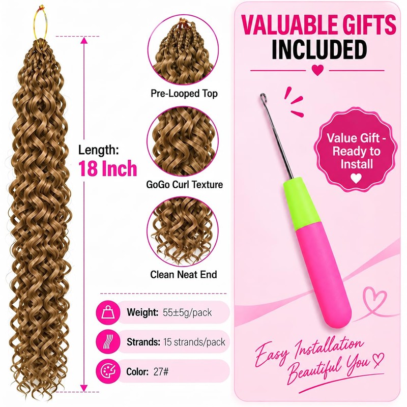 Pre Looped GoGo Curl Crochet Hair for Women 18" 8Packs