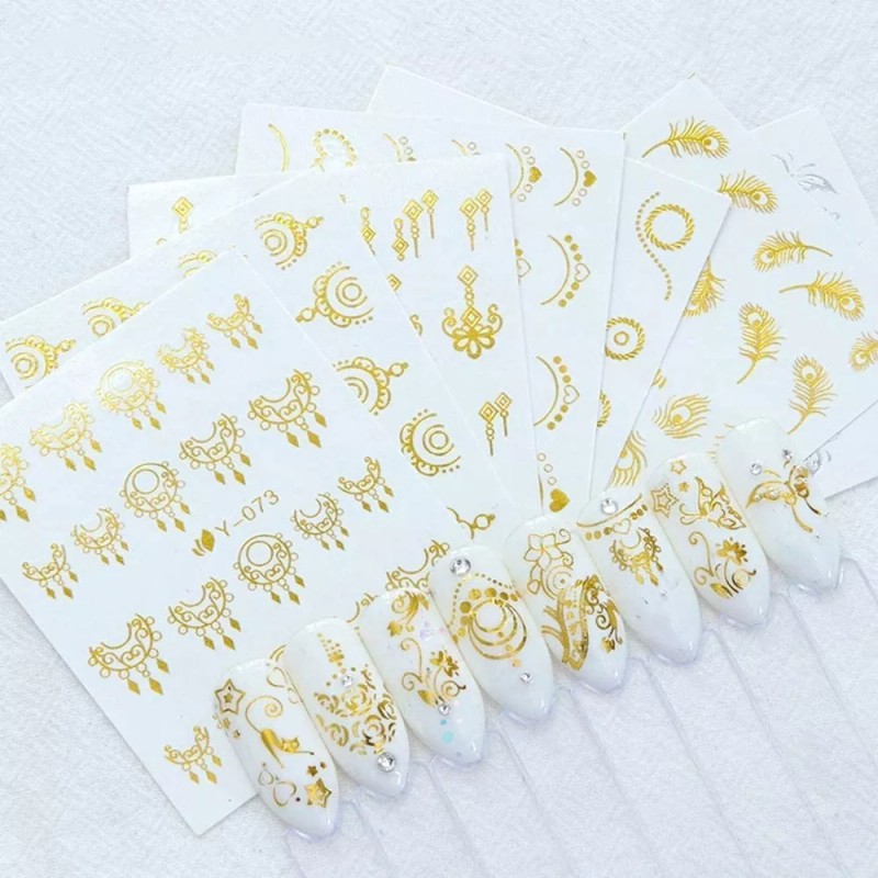 Gogox 30hojas Pegatinas Decoración Uñas Láser Dorado Plata Sticker