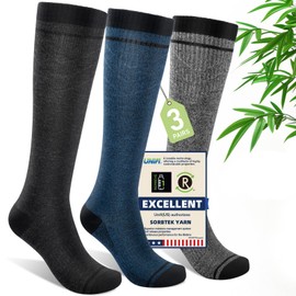 Iambamboo Mens Compression Socks for Men Women (3 Pairs) 15-20 mmHg Bamboo Viscose Knee High Sock for Travel S/M (Dark Gray&Steel Blue&Light Gray)