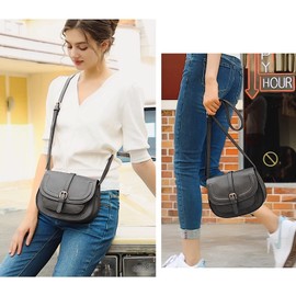 Crossbody Bags for Women Small Over the Shoulder Saddle Purses and Boho Cross body Handbags,Vegan Leather, Dark Grey