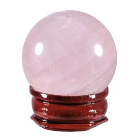 Nupuyai Natural Rose Quartz Crystal Ball with Wooden Stand, Feng Shui Crystal Stone Sphere Sculpture Home Office Decor Scrying Meditation Crystal Ball, 35-40mm
