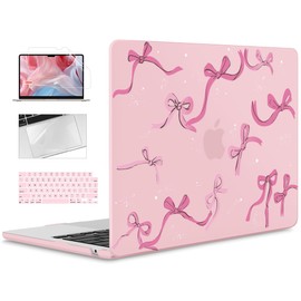 ICEKEE Compatible with M4 MacBook Air 15 inch A3241 Case 2025 Fits 2024 2023 Release A3114 M3 A2941 M2 with Retina Display Touch ID,Printed Plastic Hard Case for MacBook Air 15.3", Chalk Pink Bow