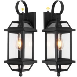 Brilvibera Dusk to Dawn Outdoor Porch Lights, Large Outside Modern Wall Light Fixtures 18" Black, 2-Pack Exterior Dawn Till Dusk Wall Sconces for Outside House Porch Patio ETL Listed