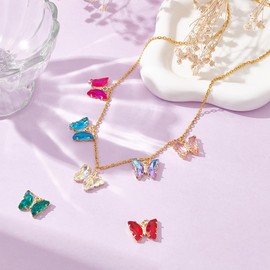 UNICRAFTALE 8Pcs 8 Colors Glass Crystal Butterfly Charms Butterflies Pendants With Loop Micro Pave Butterfly Crystal Rhinestone Charms For Necklace Bracelet Earrings Jewelry Making Diy Craft