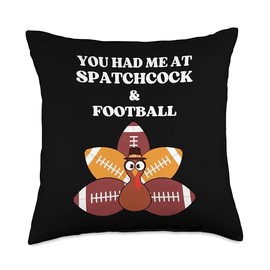 Men's Thanksgiving Spatchcock Turkey and Football Throw Pillow