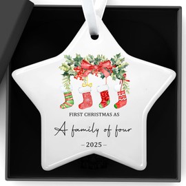 Christmas Ornaments Our First Christmas As A Family of Four Ornament 2025 Unique Star Ceramic Baby 1st Xmas Ornaments New Parents Gifts for Couples Mom Dad Newborn Girls Boys Xmas Tree Decorations