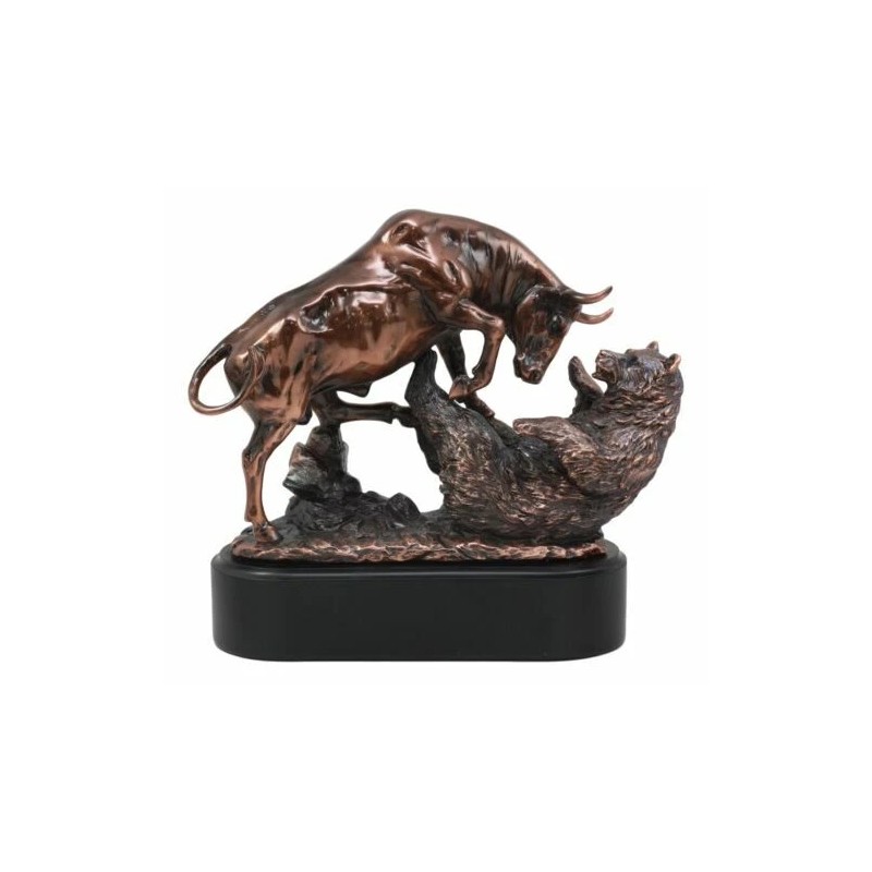 Wall Street Stock Market Charging Bull Trouncing Bear Statue With
