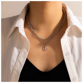 Cimenexe Bohème Buchstabe M Anhänger Halskette Choker Initiale M Halskette Kette Alphabet Schlüsselbein Kette Halskette Silber Geschichtet Büroklammer Kette Choker Halskette