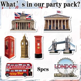 London Fridge Magnet Souvenir Gifts - 8pcs British Construction Design Icons Set with Tower Bridge London Eye, Souvenirs Gift Magnets Red Phone Box Double-deck Bus for Family Friends Coworker